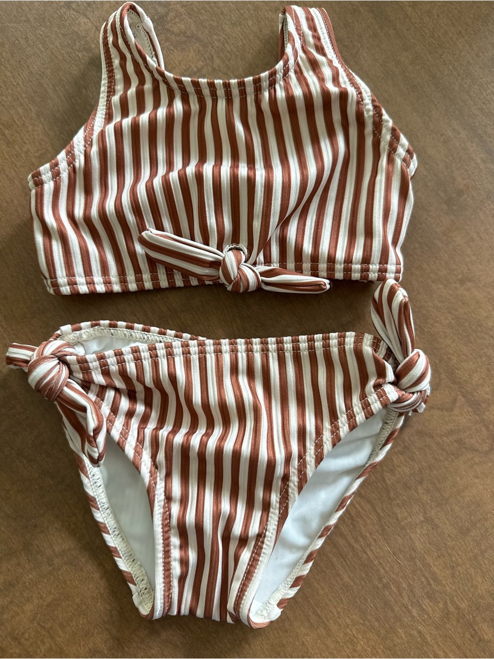 Rylee + Cru Rust and White Striped Girls' Two-Piece Swim Set